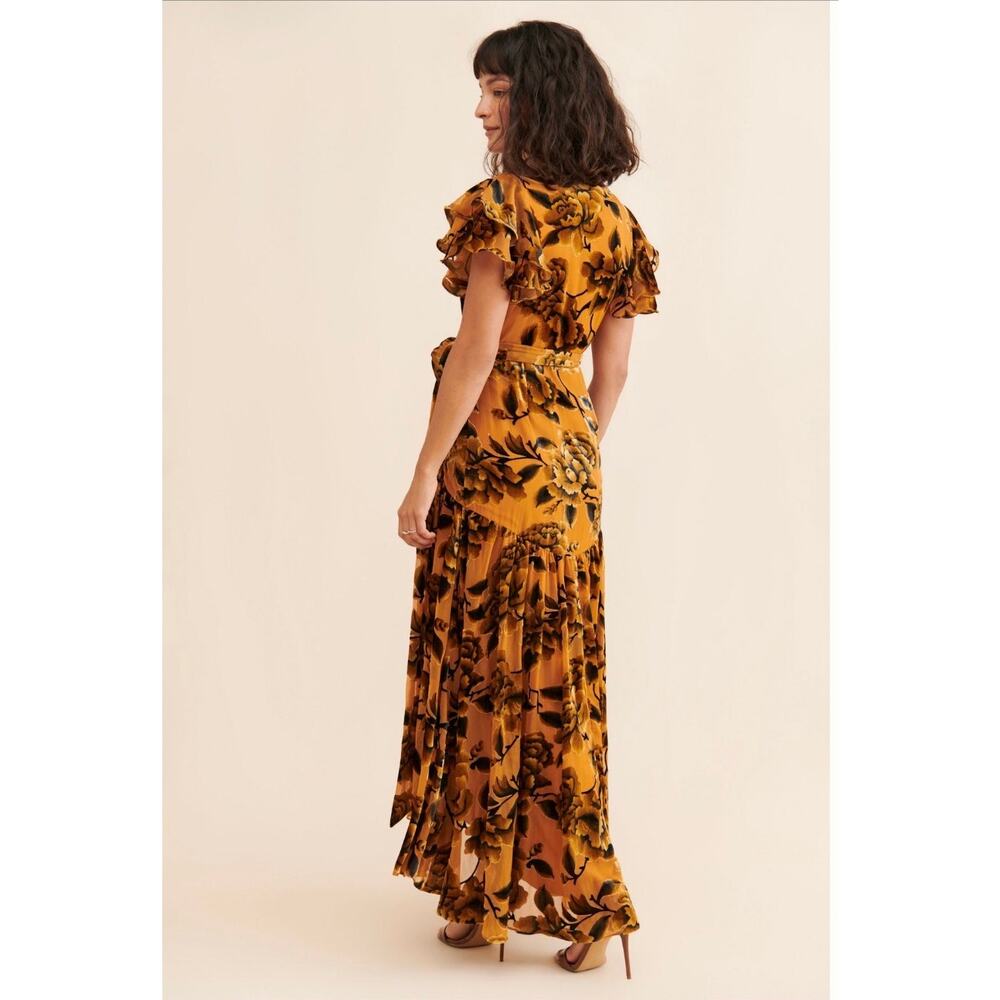 Hutch Zola Velvet Maxi Dress Gold Floral Burnout Wrap Romantic Anthropologie - Picture 5 of 14